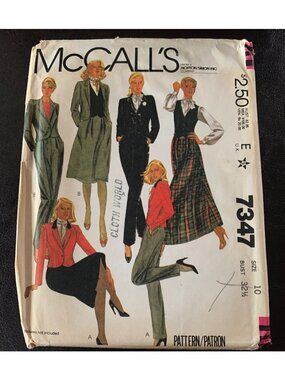 McCall's Misses Coat Vest Pant Skirt Sewing Pattern Size 10 7347 Uncut